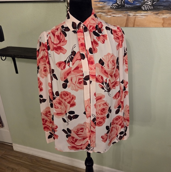 kate spade Floral Button-Down Shirt with Pink Roses - Picture 2 of 6